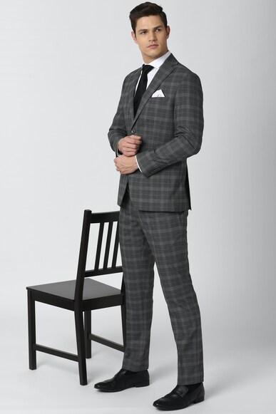 men grey check slim fit formal two piece suit