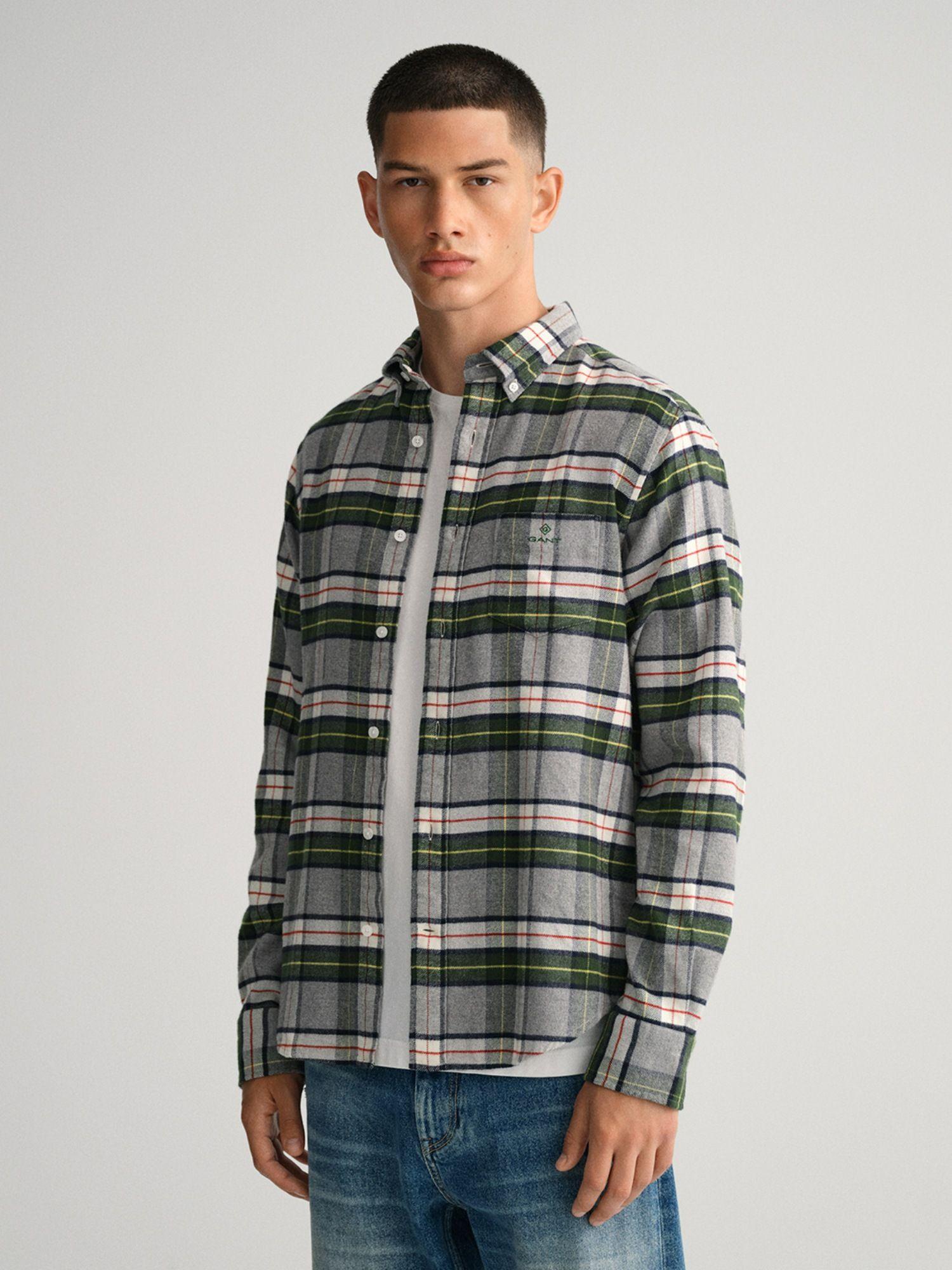 men grey checked regular fit shirt