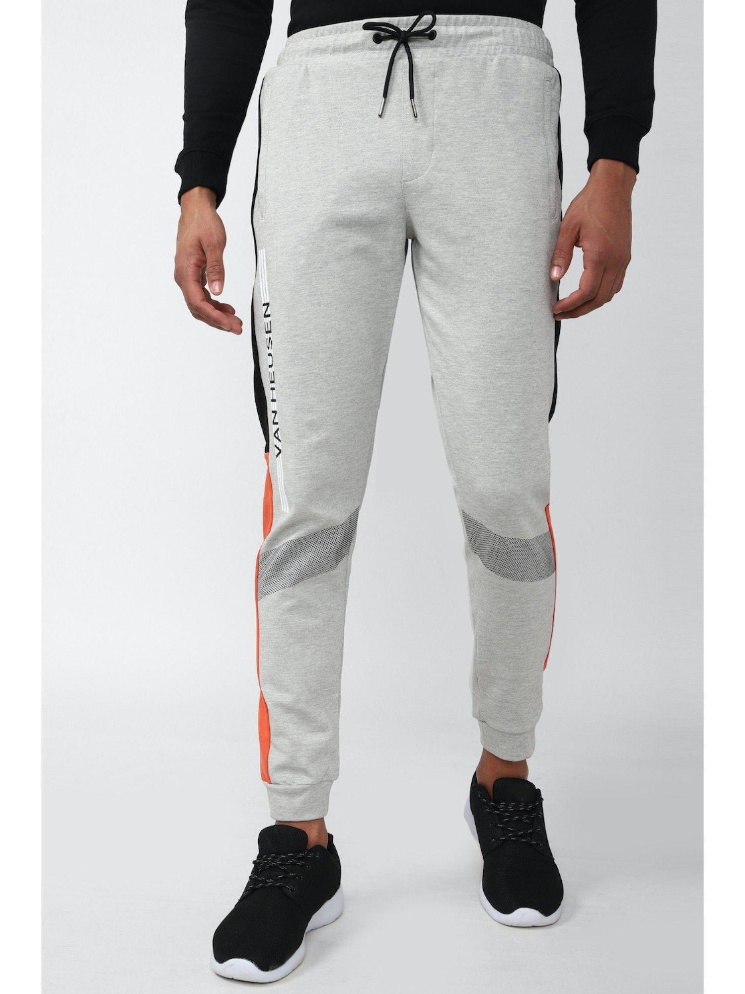 men grey colorblock casual jogger pants