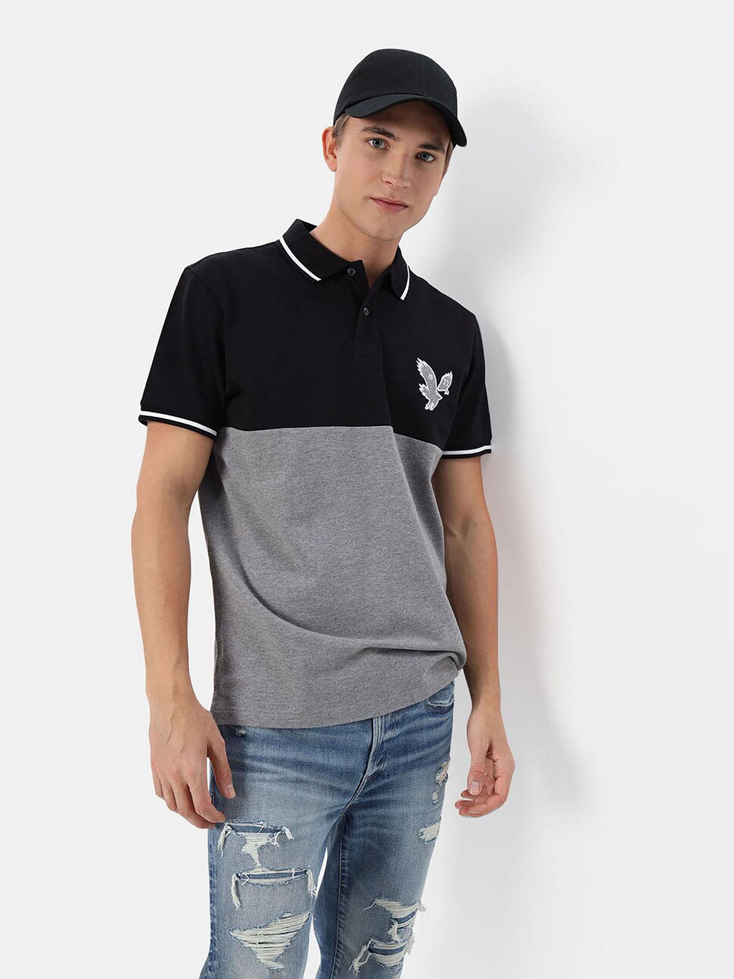 men grey colorblock pique polo t-shirts