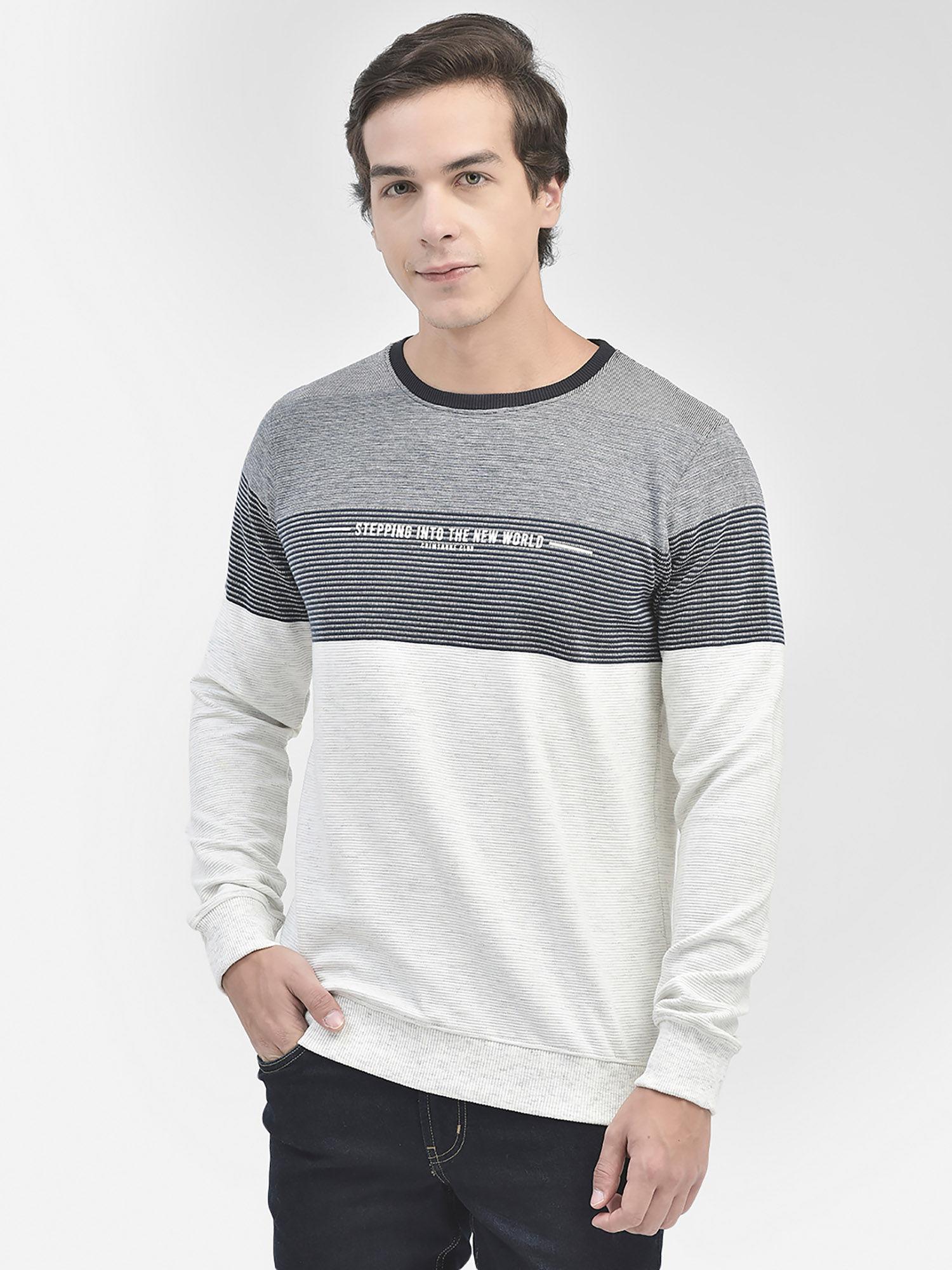 men grey colorblocked round neck sweatshirt