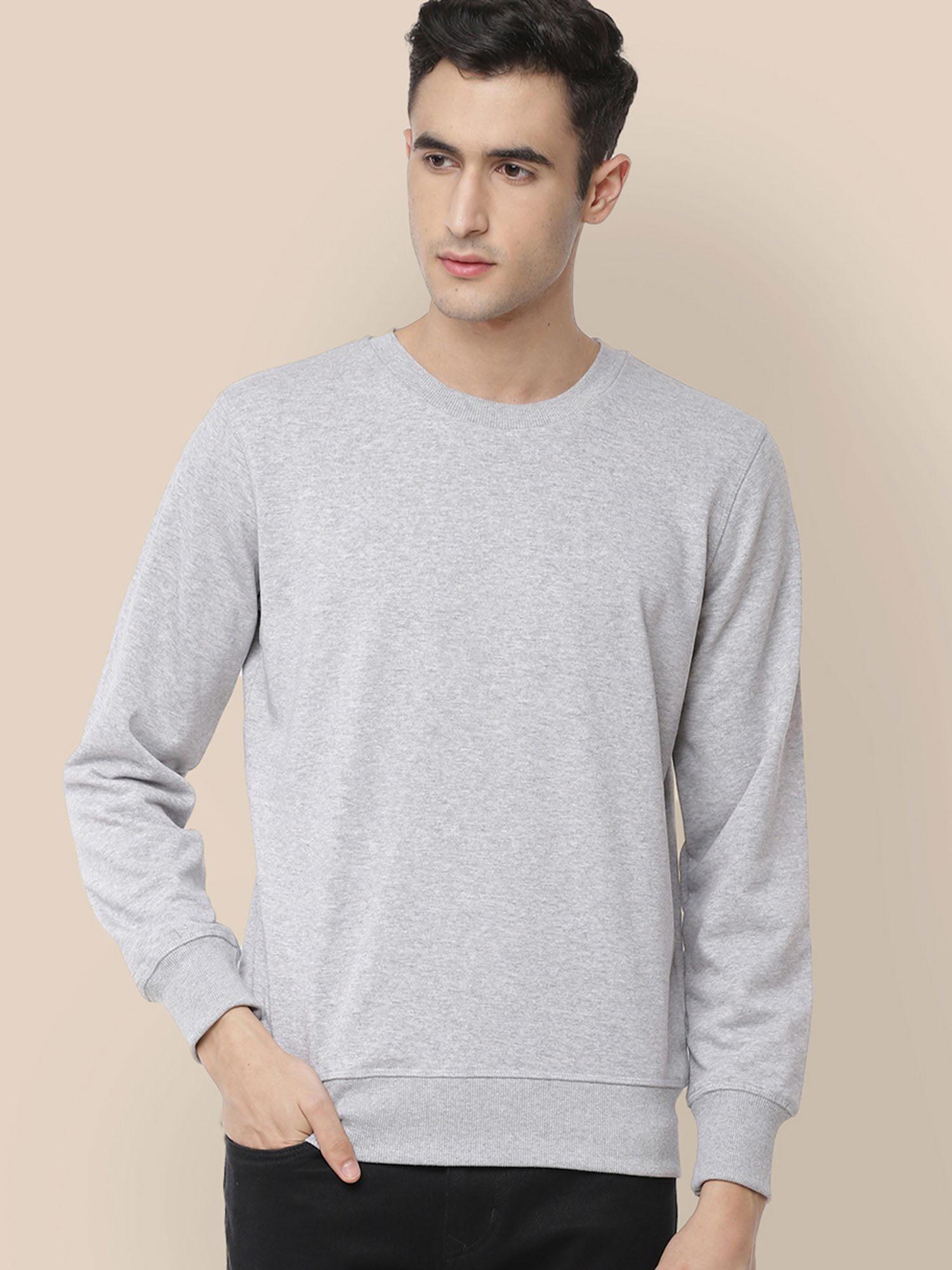 men grey coloured solid pullover sweatshirt