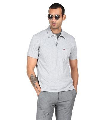 men grey cotton heathered polo shirt
