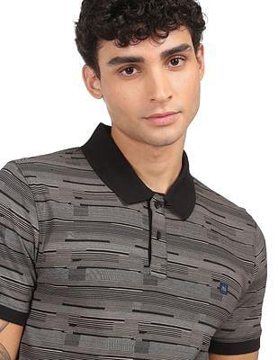 men grey cotton printed polo shirt