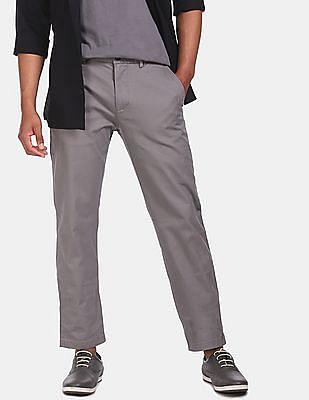 men grey denton light weight patterned casual trousers