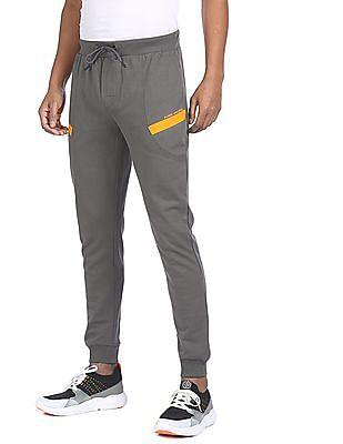 men grey drawstring waist solid joggers