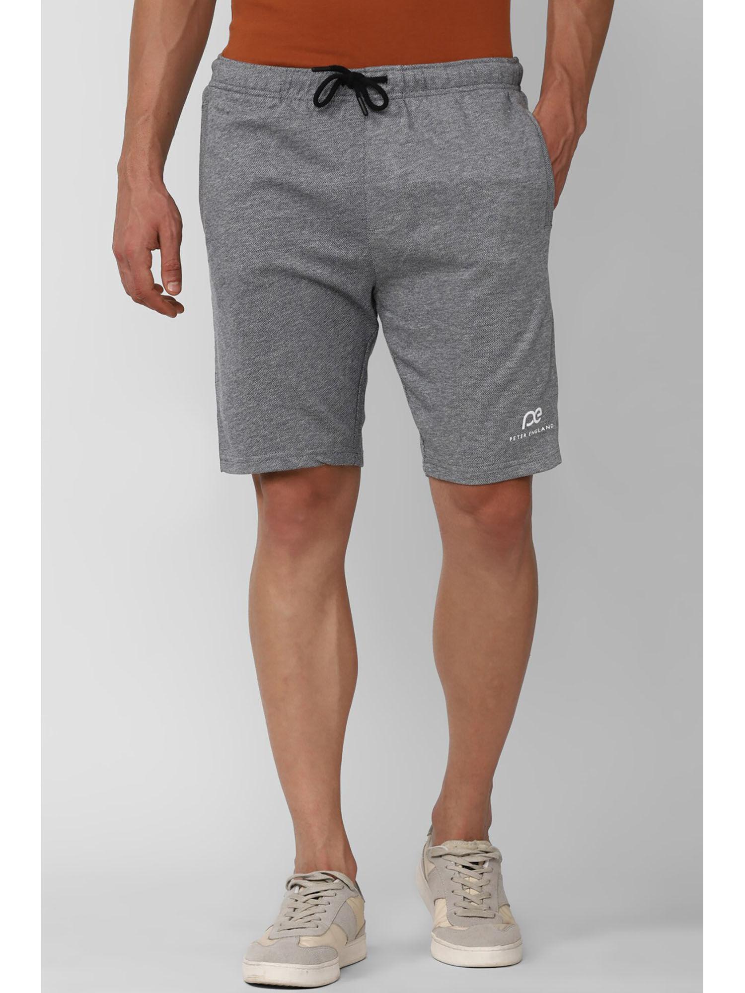 men grey graphic print regular fit casual shorts