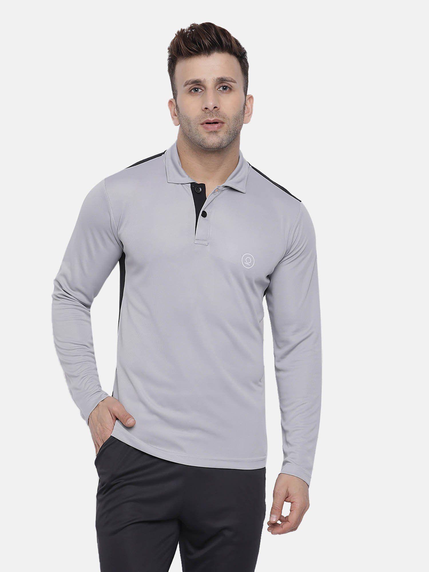 men grey gym full sleeve polo t-shirt