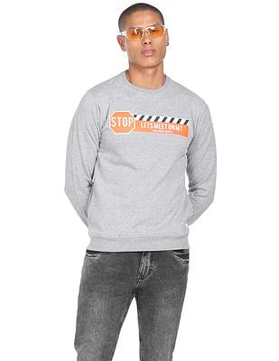 men grey heathered graphic print sweatshirt