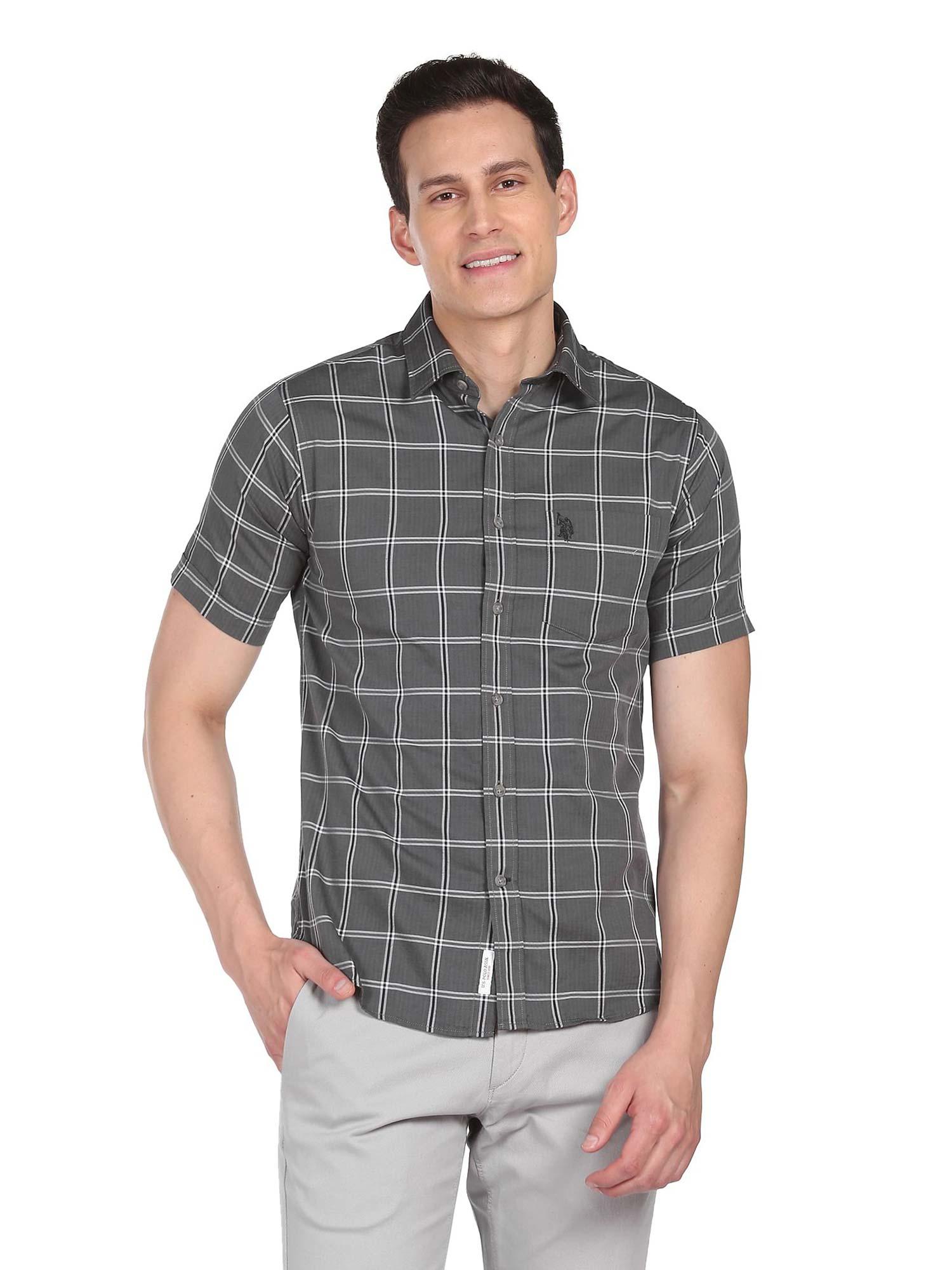 men grey herringbone weave tailored fit casual shirt