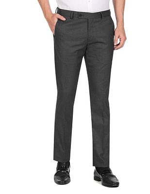 men grey hudson tailored fit mid rise formal trousers