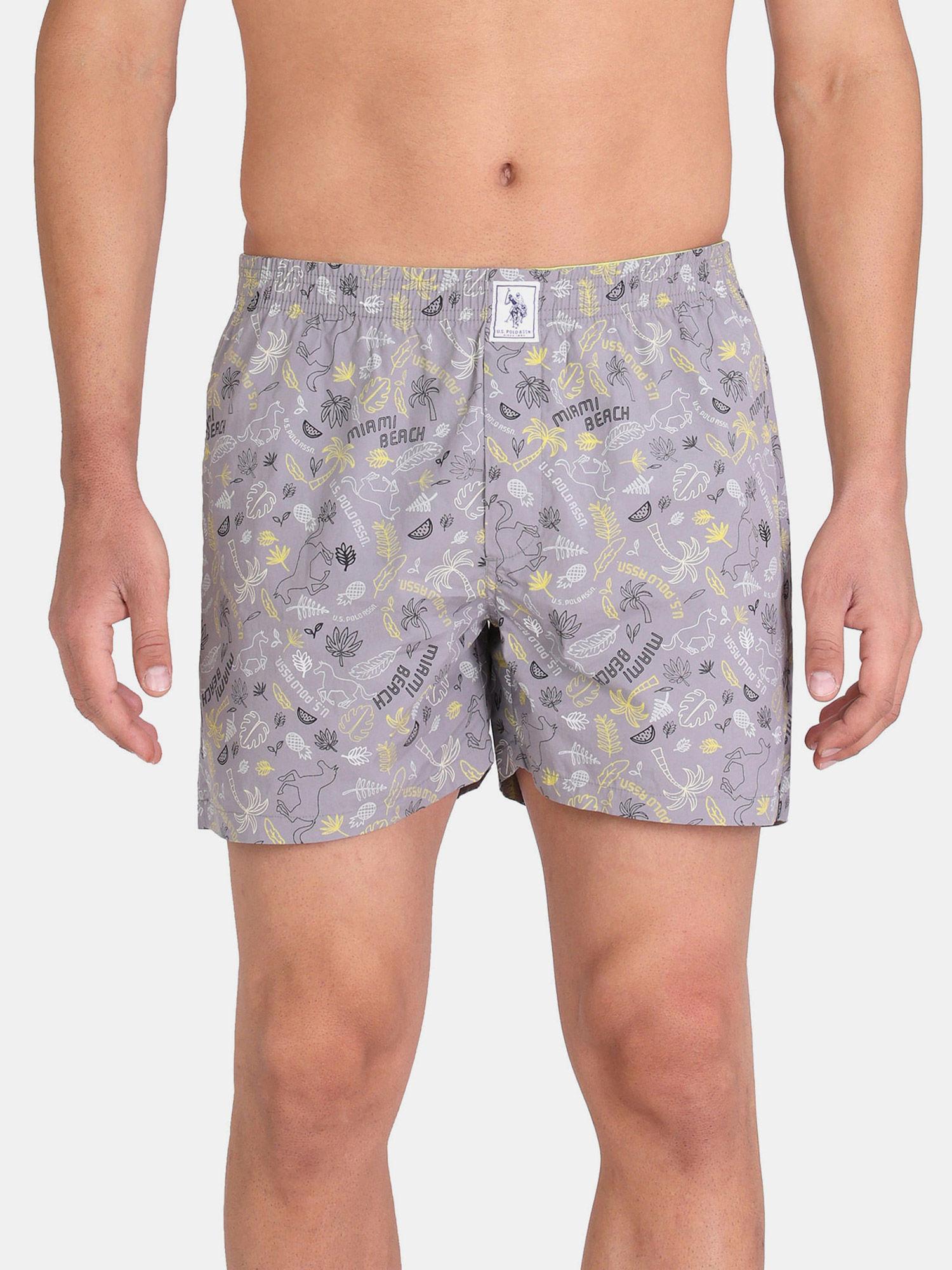 men grey iyac relaxed fit printed cotton boxers