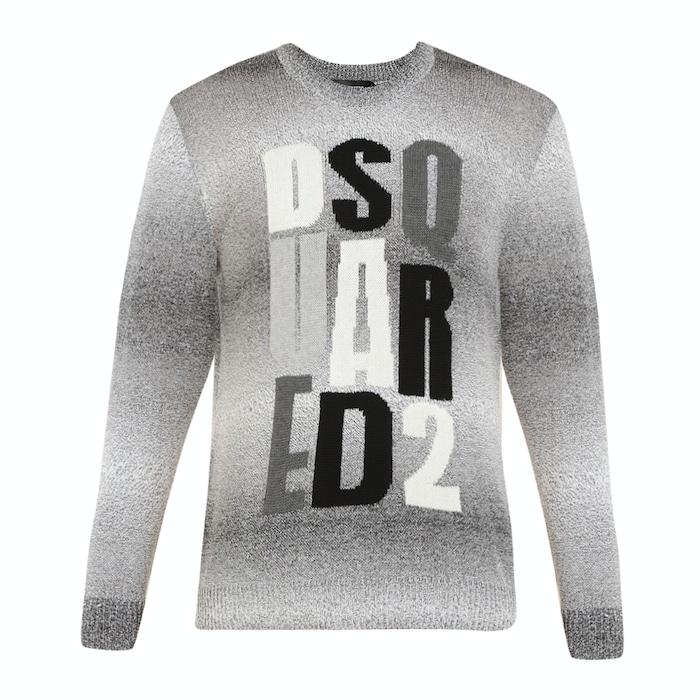 men grey jacquard branding sweater