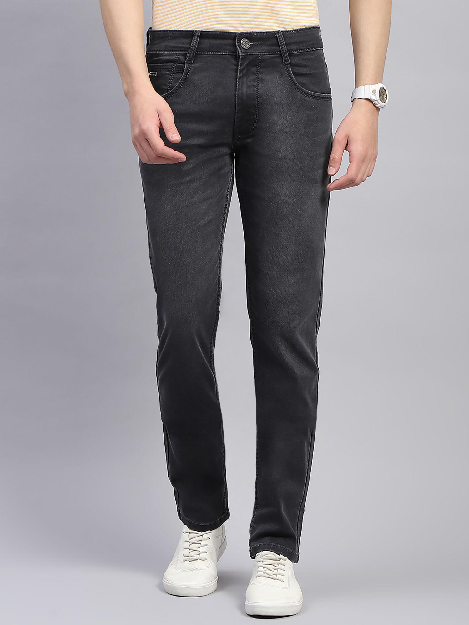 men grey light wash narrow fit denim jeans