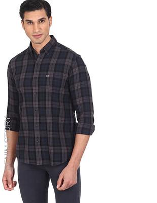 men grey manhattan slim fit check casual shirt