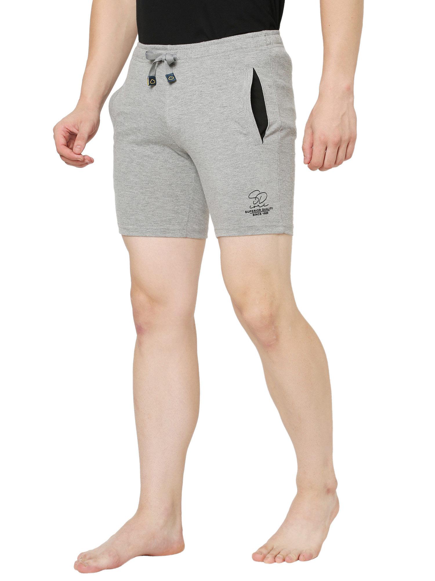 men grey mel cotton solid bermuda shorts