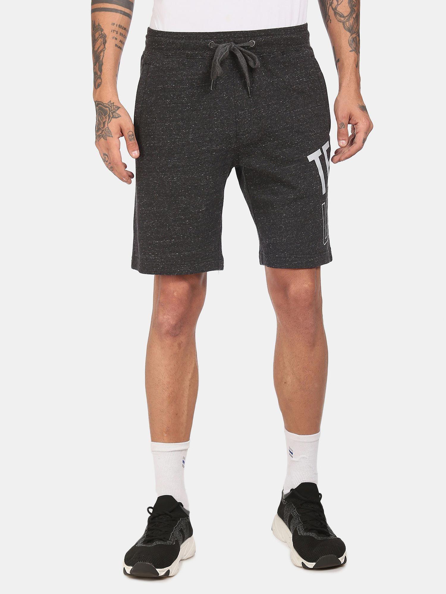 men grey melange i676 comfort fit printed cotton polyester shorts