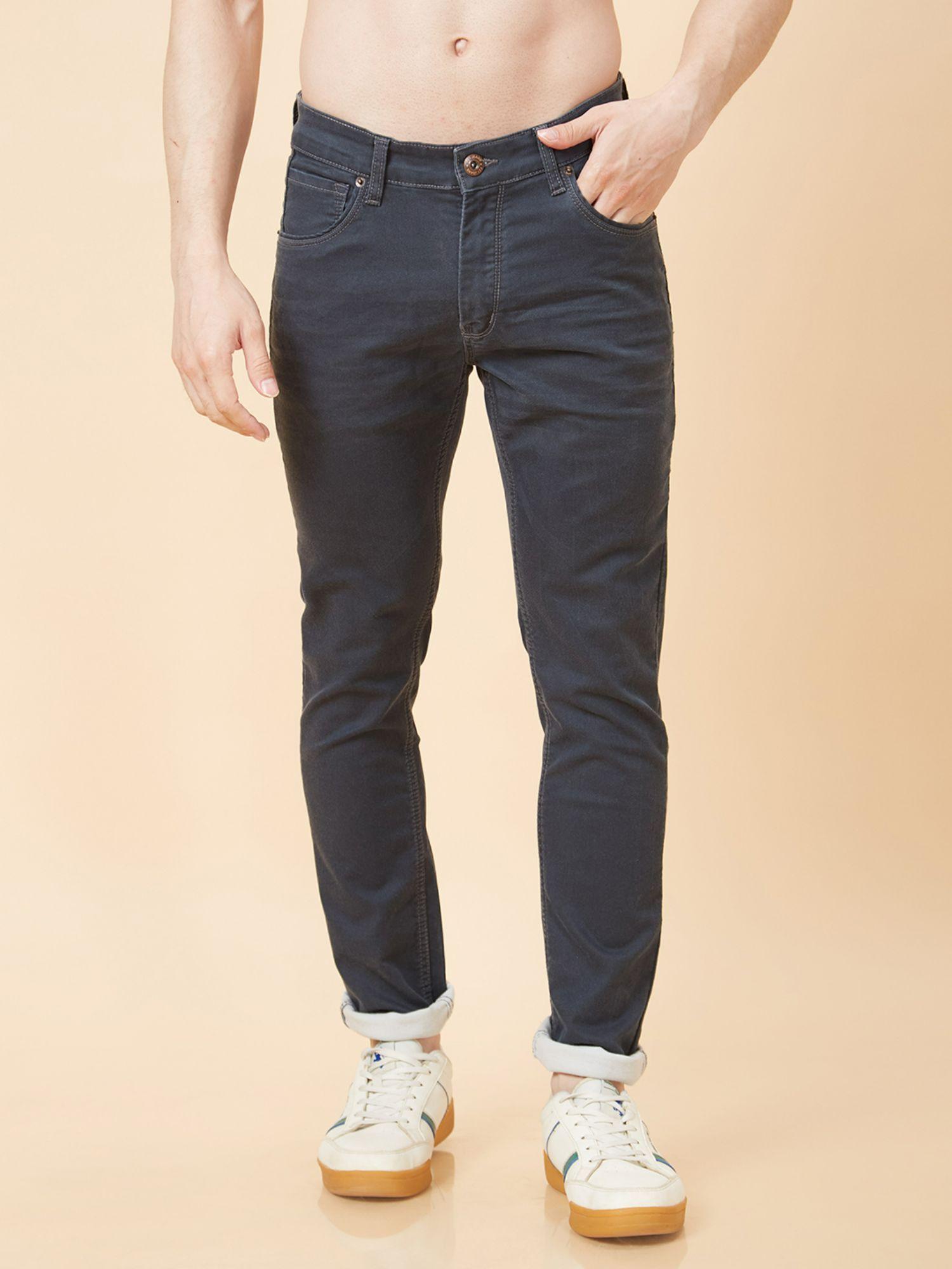 men grey mid rise tapered fit jeans