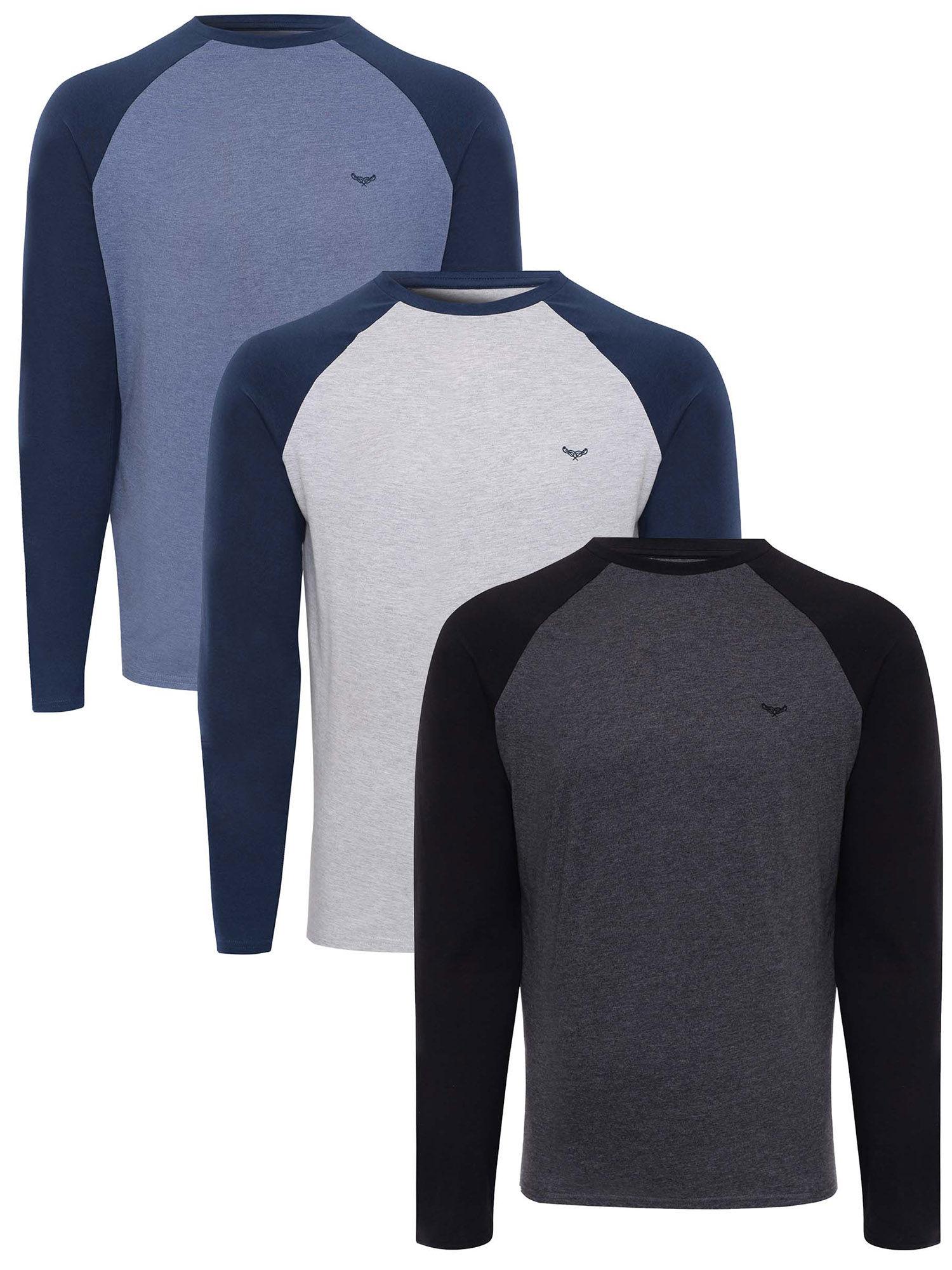 men grey mix raglan long sleeve t-shirts (pack of 3)