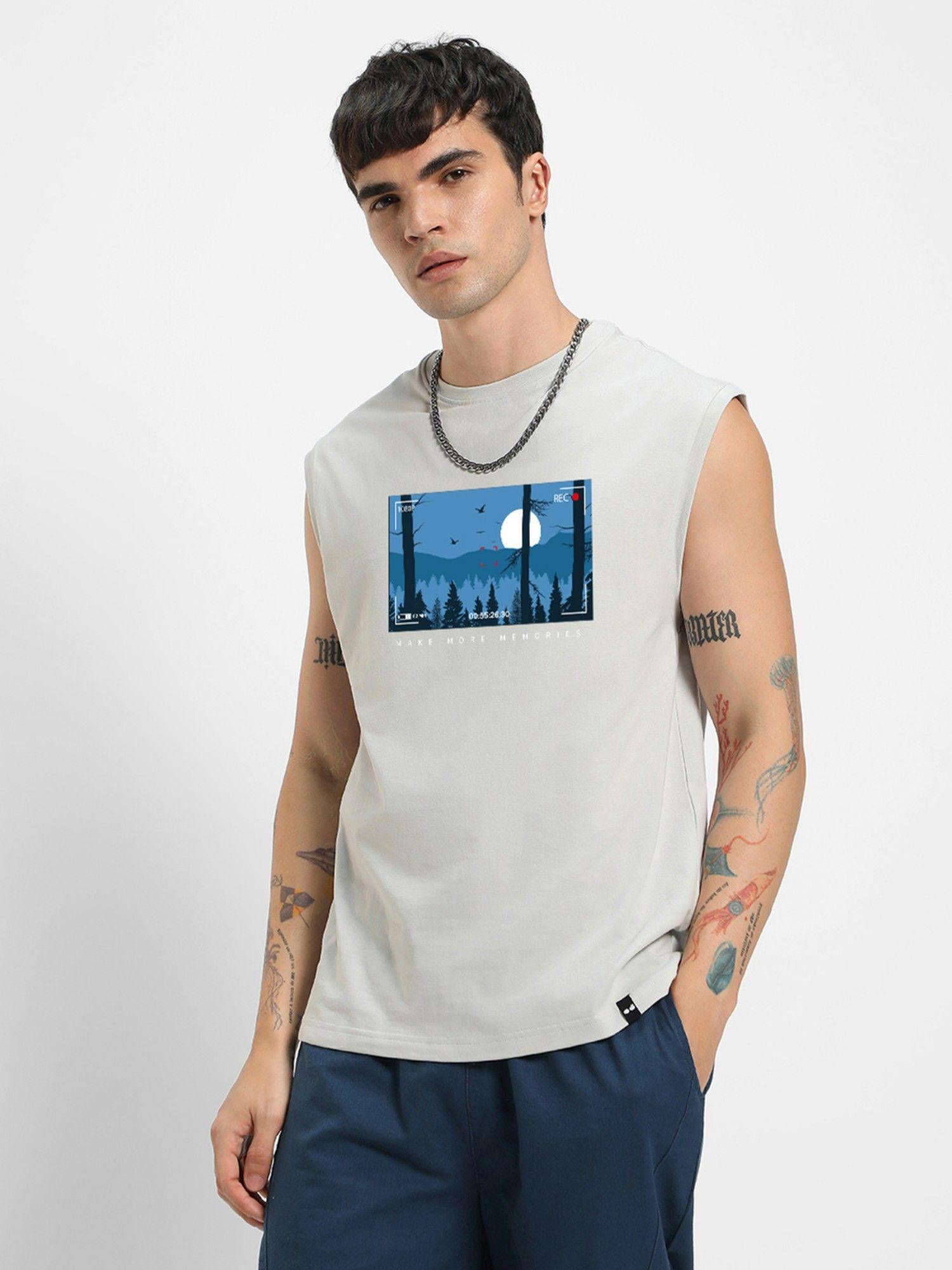 men grey more memories graphic boxy fit vest