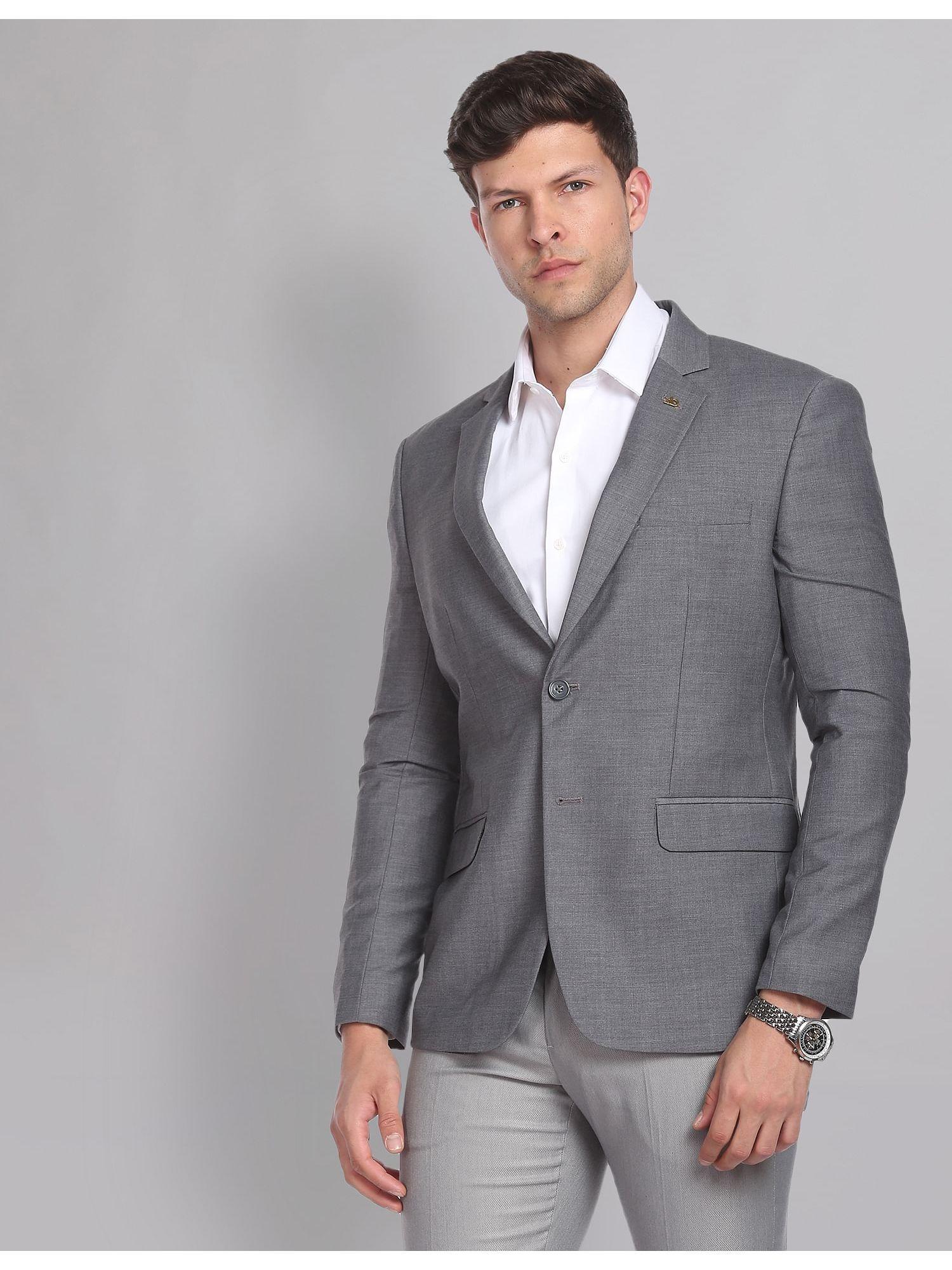 men grey notch lapel collar heathered formal blazer
