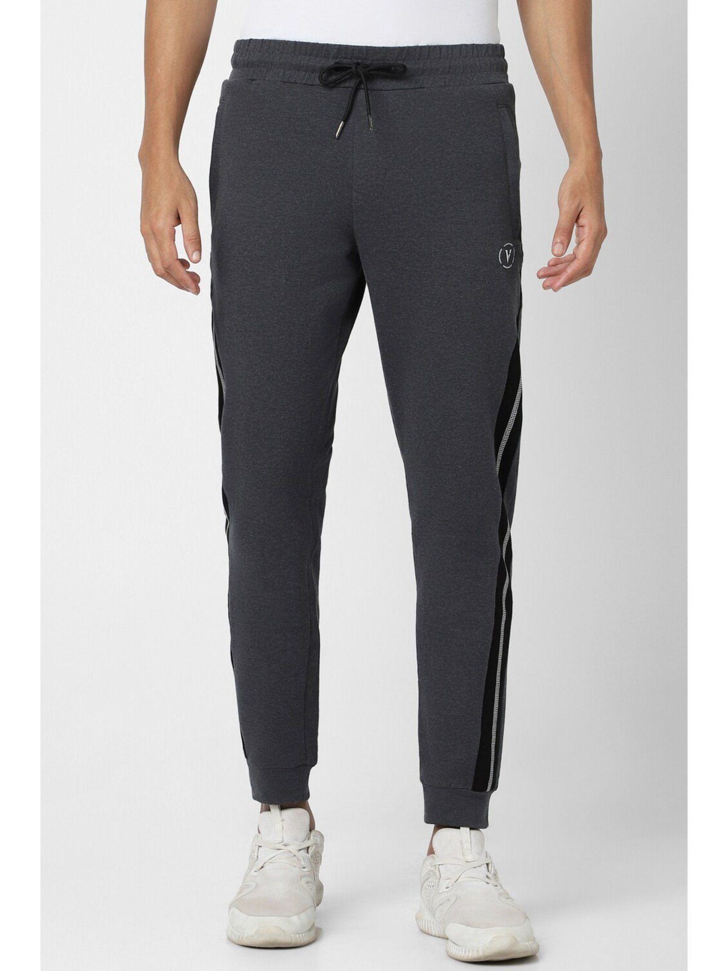 men grey patterned casual joggers pants