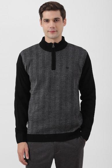men grey patterned stylized neck sweater