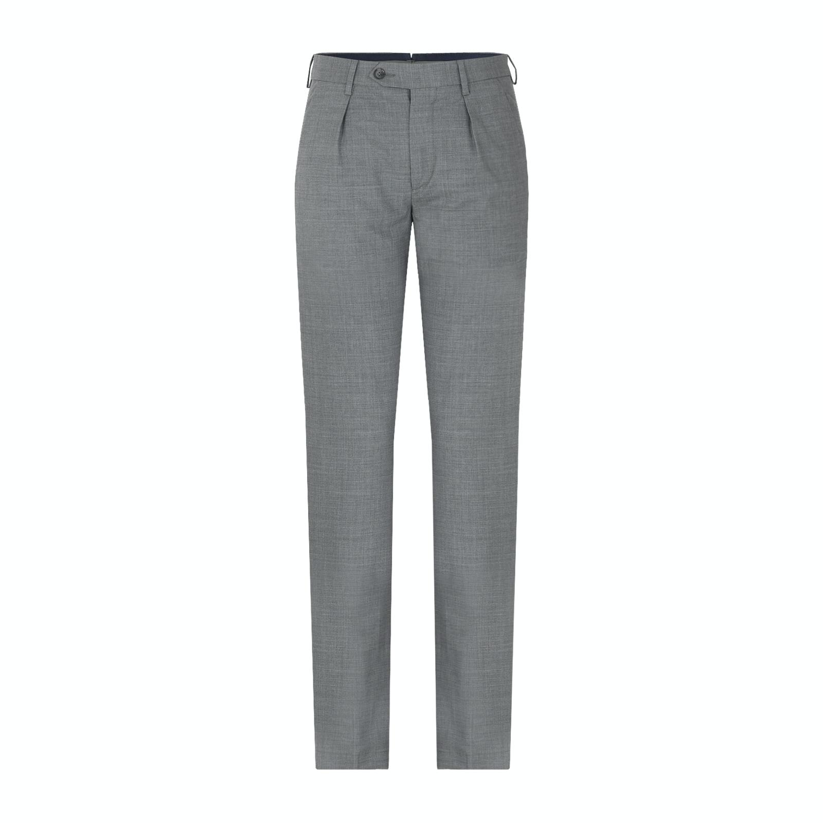 men grey pleated front trousers