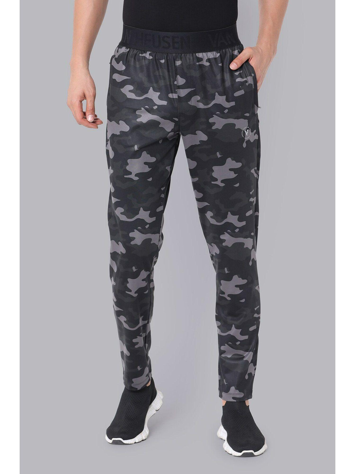 men grey print slim fit casual track pants