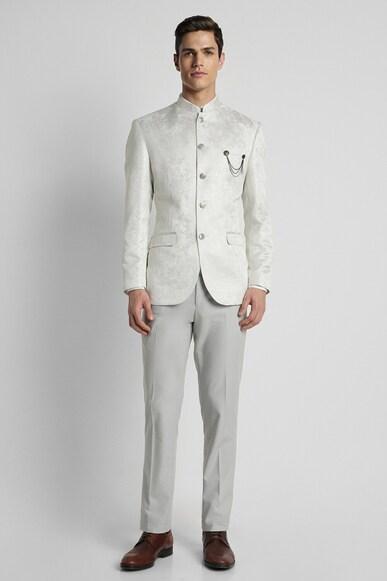men grey print slim fit formal two piece suit