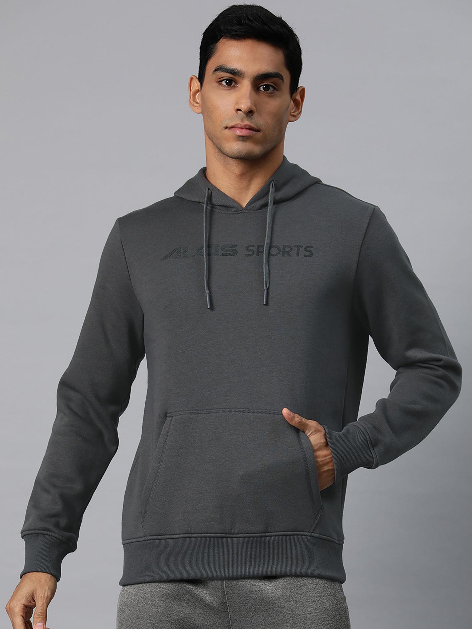 men grey printed cotton regular fit sweatshirt