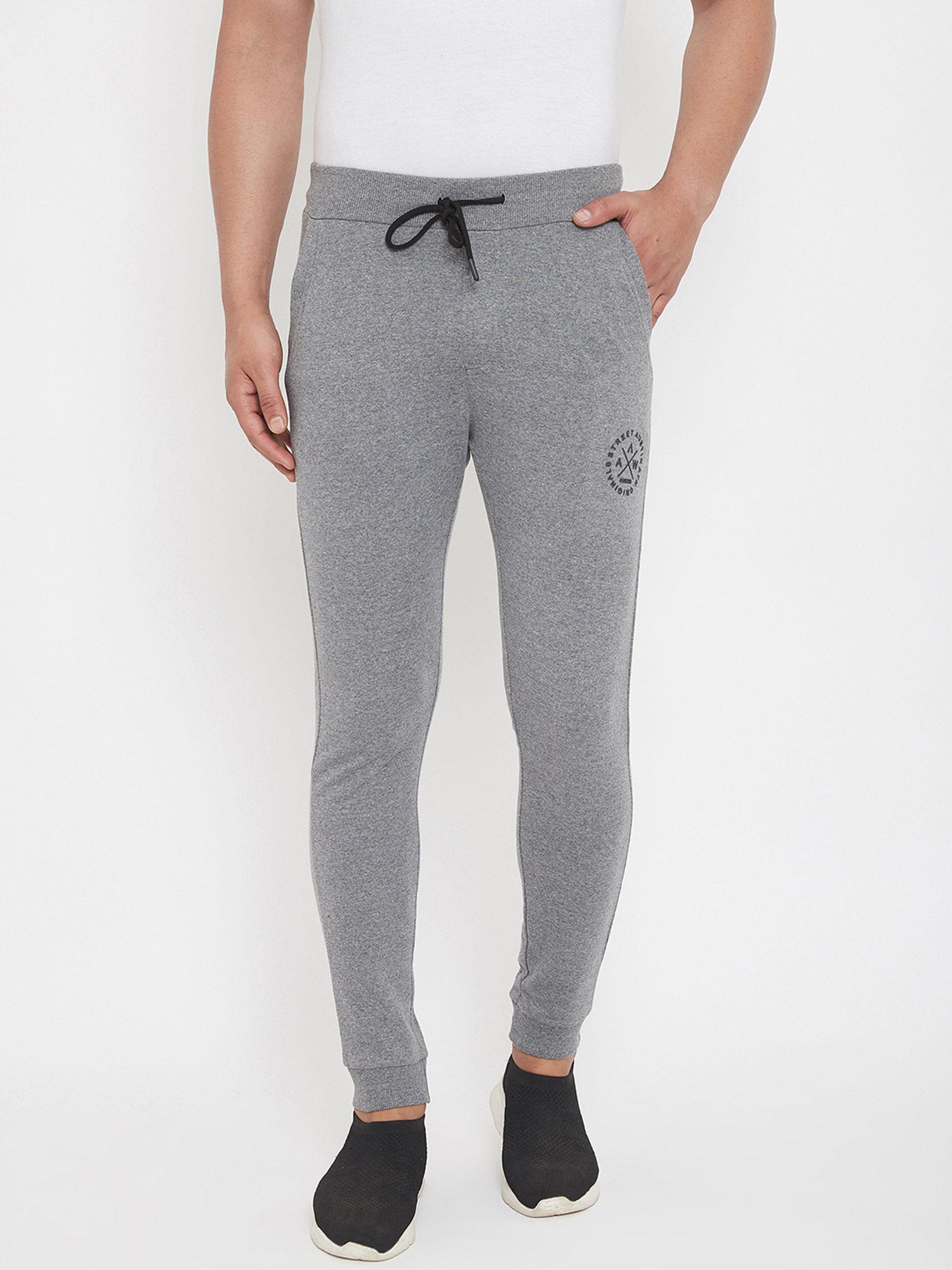 men grey printed track pant has two pockets