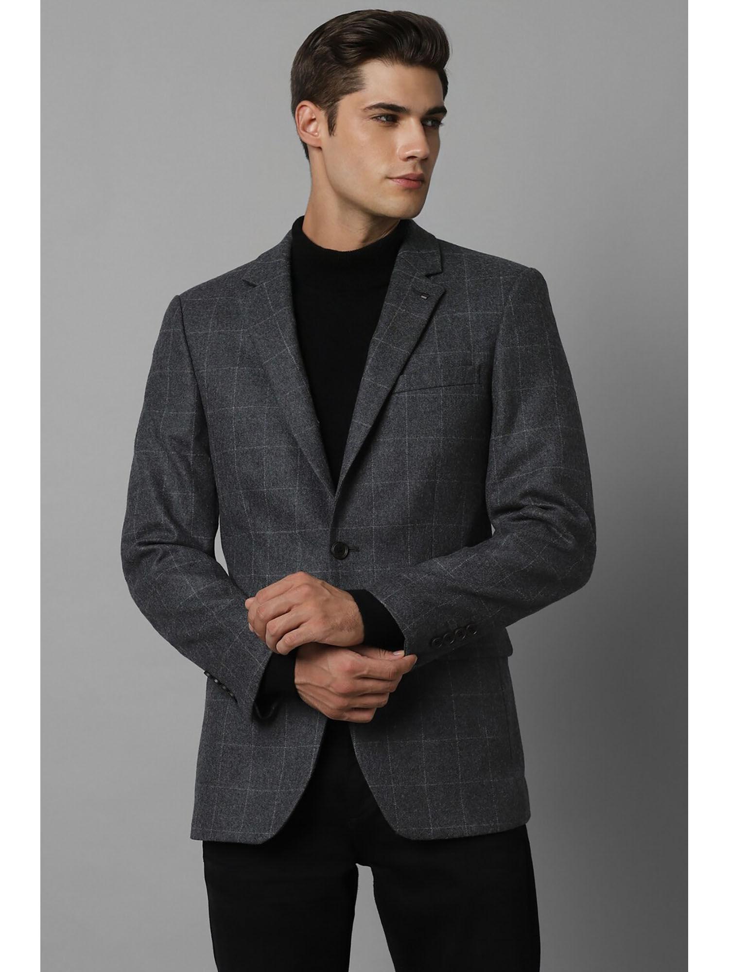 men grey regular fit check casual blazer