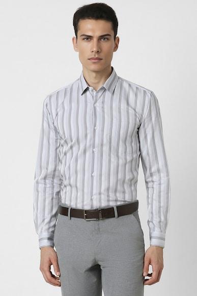 men grey regular fit formal full sleeves formal shirt