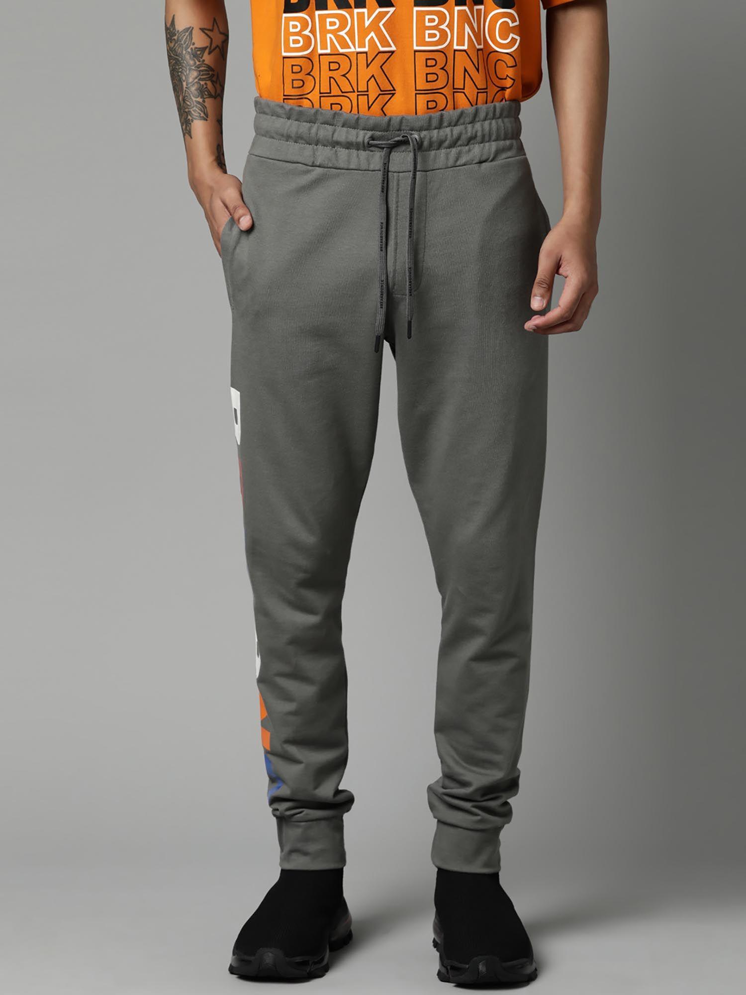 men grey regular fit printed knitted joggers