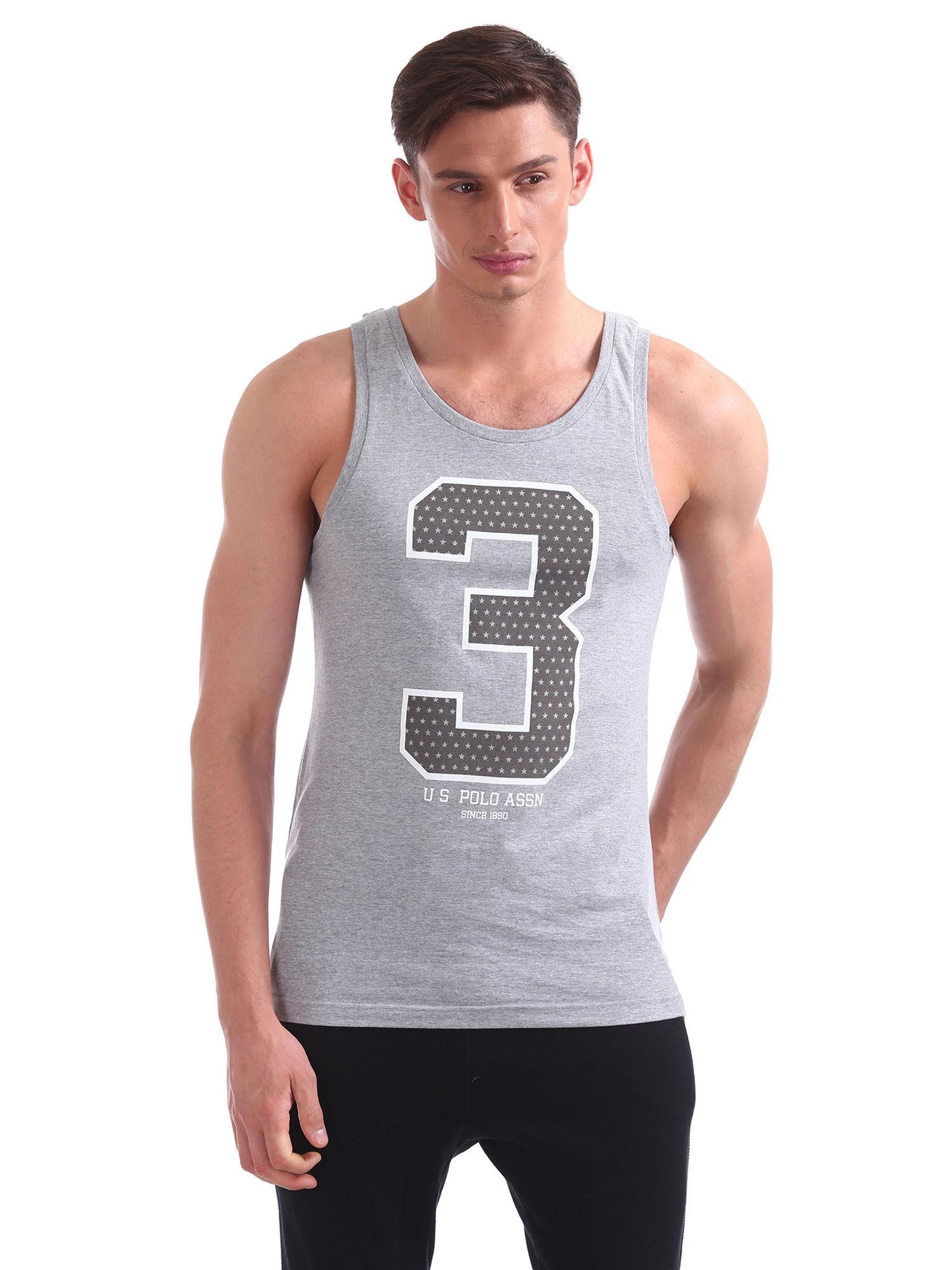 men grey regular fit printed sports vest