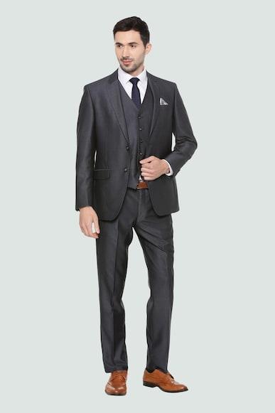 men grey regular fit textured formal three piece suit