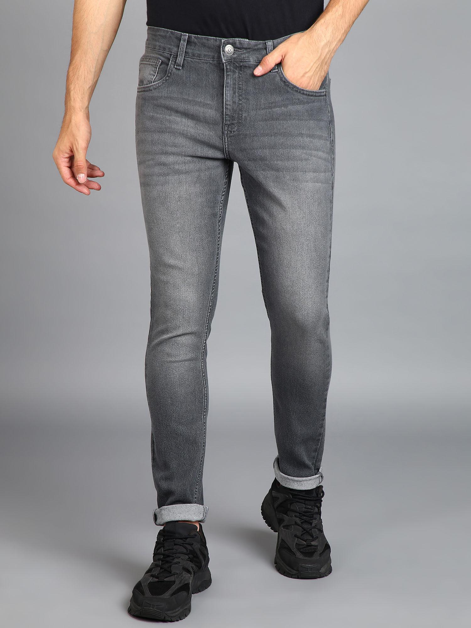 men grey regular fit washed jeans stretchable