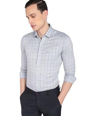 men grey self design manhattan slim fit formal shirt