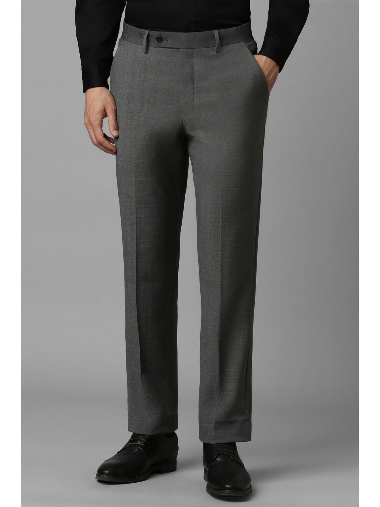 men grey slim fit check flat front formal trousers