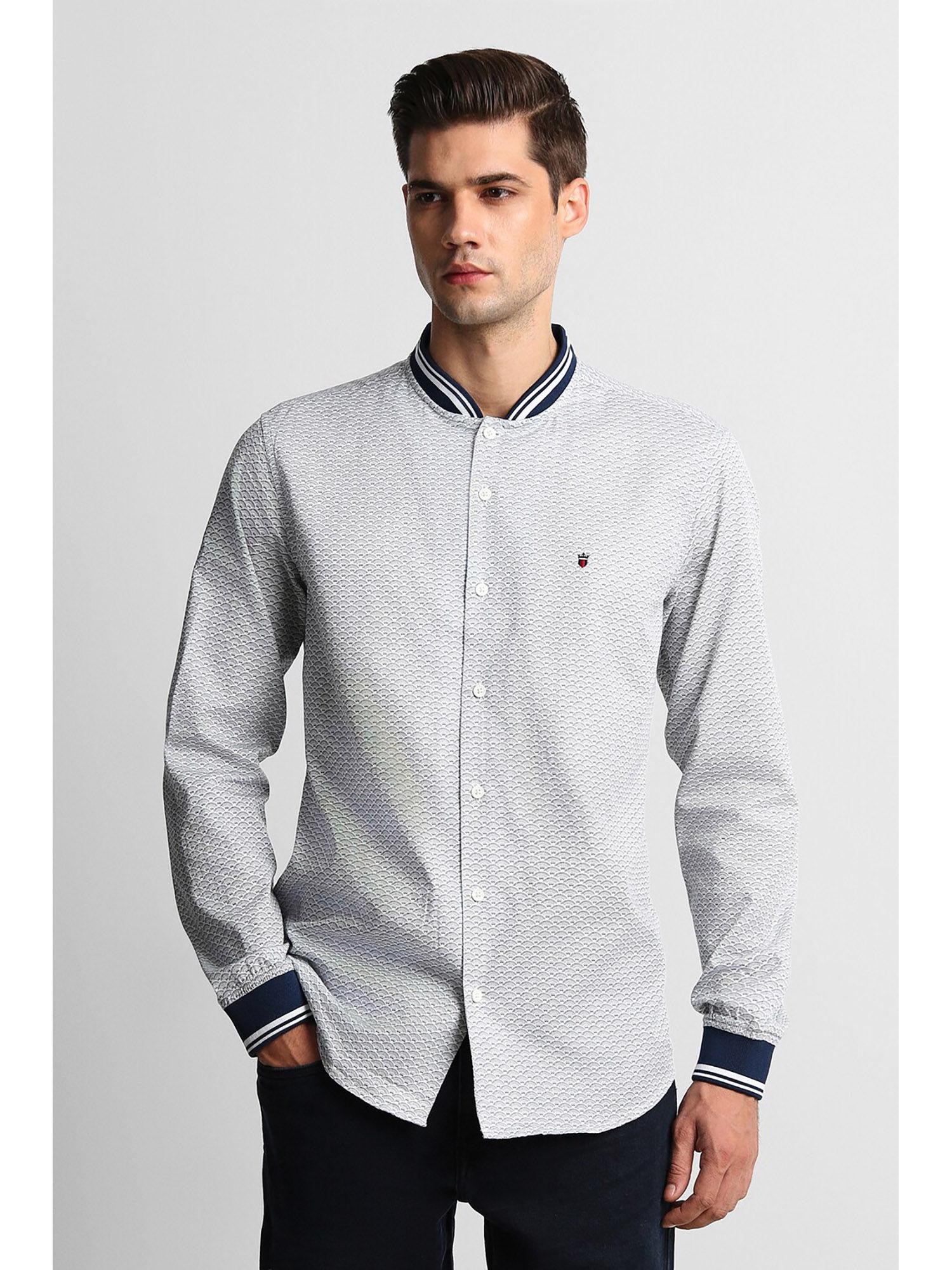 men grey slim fit print full sleeves casual shirt