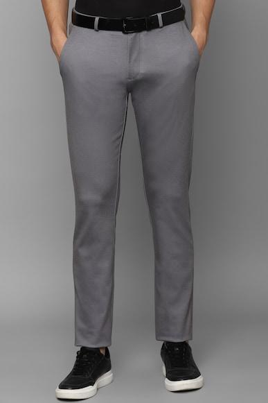 men grey slim fit textured casual trousers