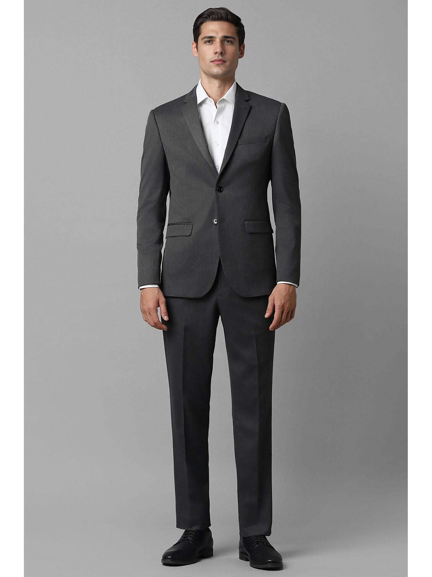 men grey slim fit textured formal blazer with trouser (set of 2)
