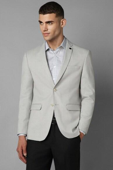 men grey slim fit textured formal blazer