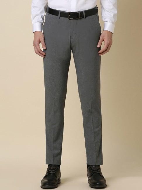 men grey slim fit textured formal trousers