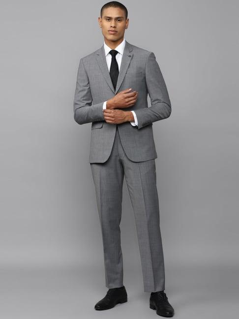 men grey slim fit textured formal two piece suit