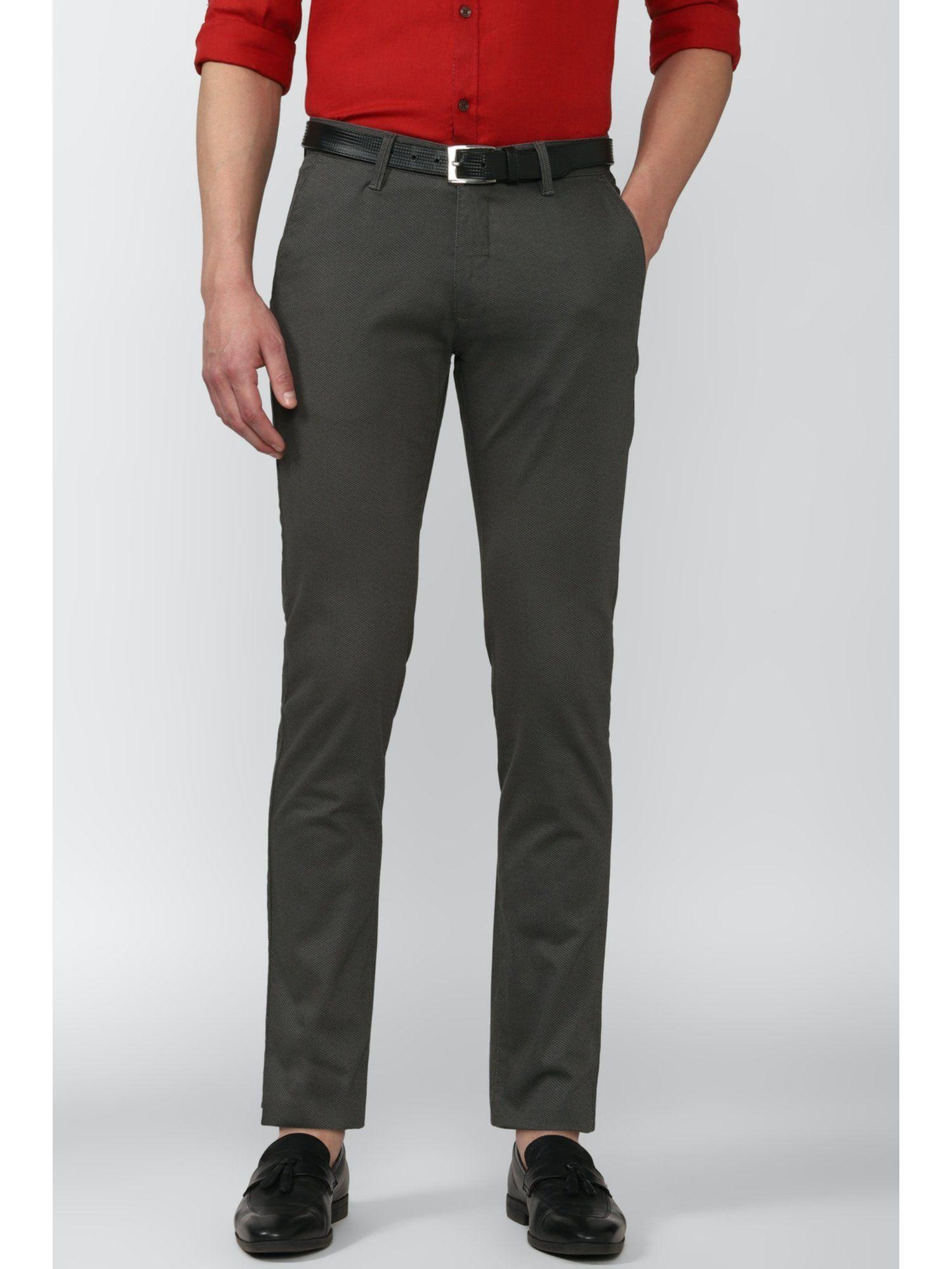 men grey slim fit textured trousers