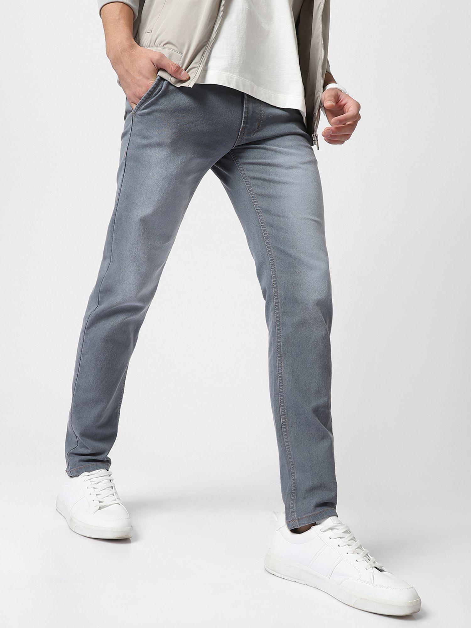 men grey slim fit washed jeans stretchable