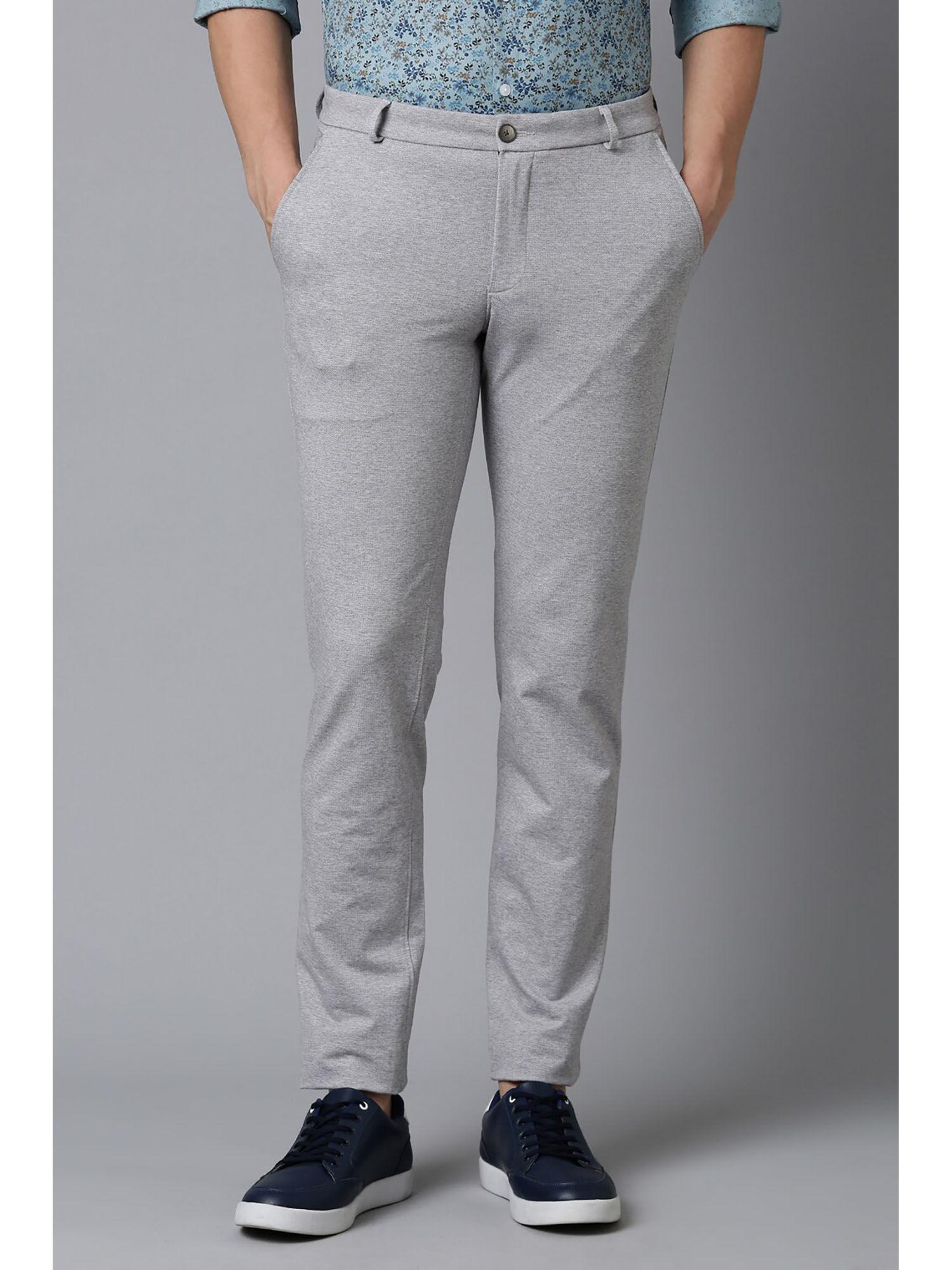 men grey slim tapered fit textured flat front casual trousers