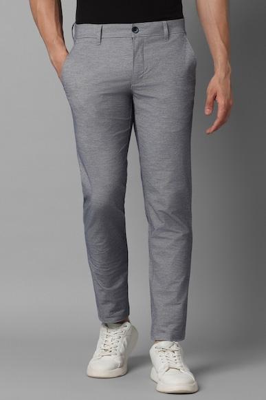 men grey slim tapered fit textured flat front casual trousers